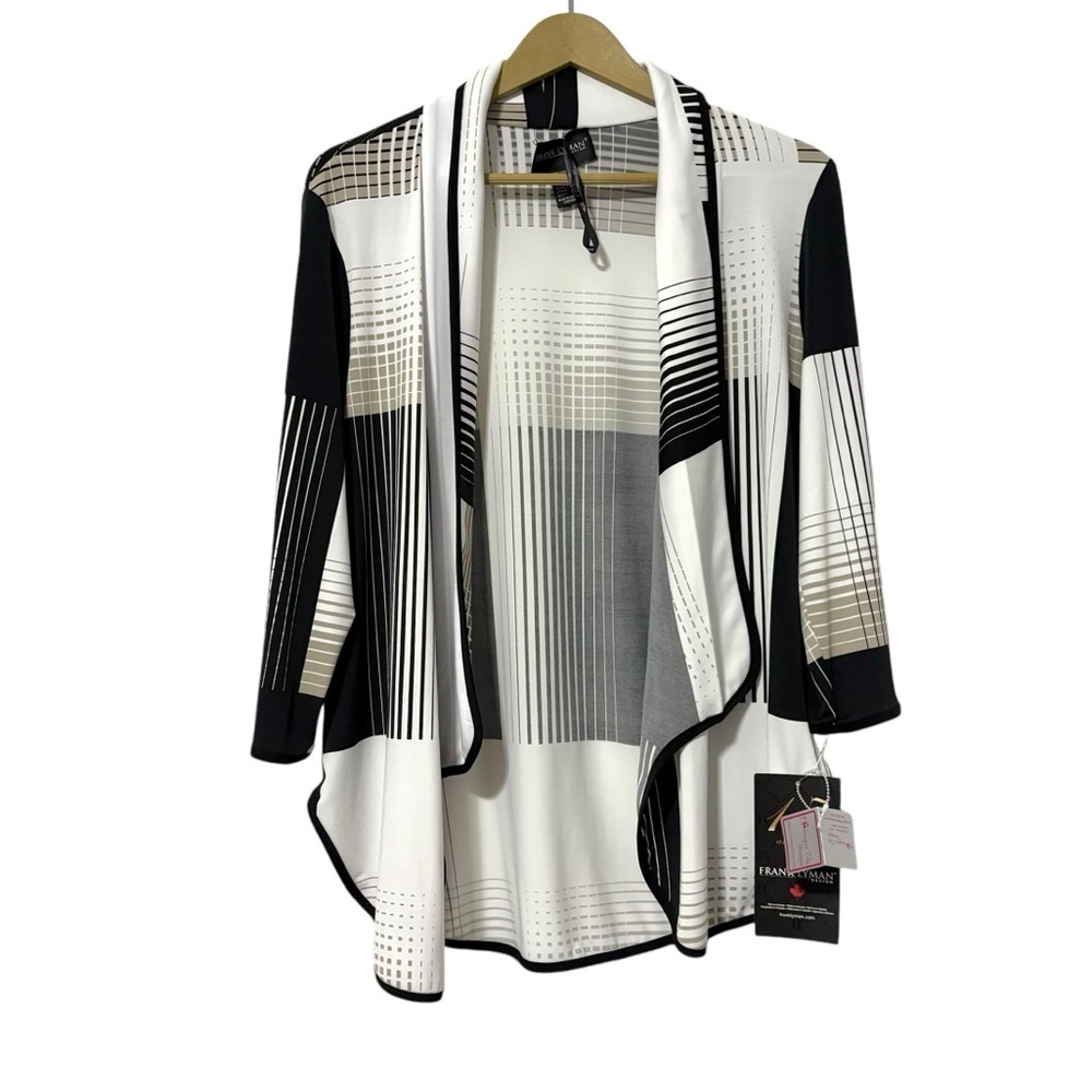 NEW Frank Lyman Design Black White Cardigan Sz 10‎ Artsy Modest Classic Business